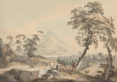 Italiaans landschap met reizigers door Paul Sandby